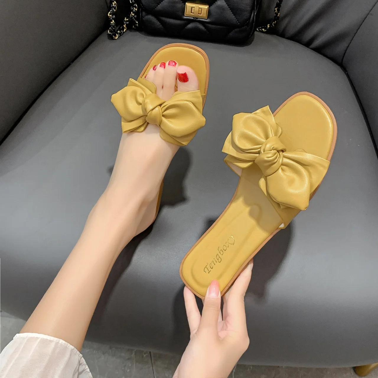 

Summer Cute Bowknot Non-Slip Women's Sandals Slipper Flats Casual Fashion Female Comfortable Beach Flip Flops Outdoor Slides