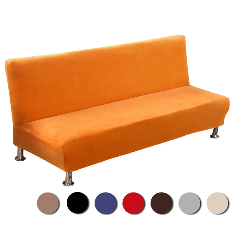 

All Inclusive Velvet Sofa Bed Cover Stretch Armless Sofa Slipcovers Dustproof Folding Couch Bed Covers Solid Bench Protector