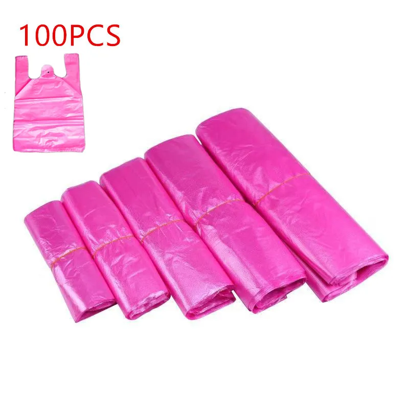 

100pcs 5 Sizes Pink Carry Out Bags Gift Bag Retail Supermarket Grocery Shopping Plastic Bags with Handle Food for Business Bag