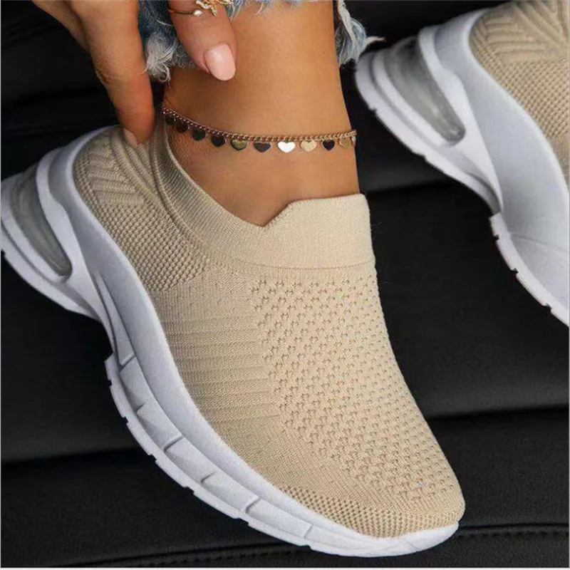 

New Female Socks Shoes Women 2022 Brand Mesh Breathable Platform Sneakers Slip on Flat Casual Loafers Ladies Vulcanized Shoes