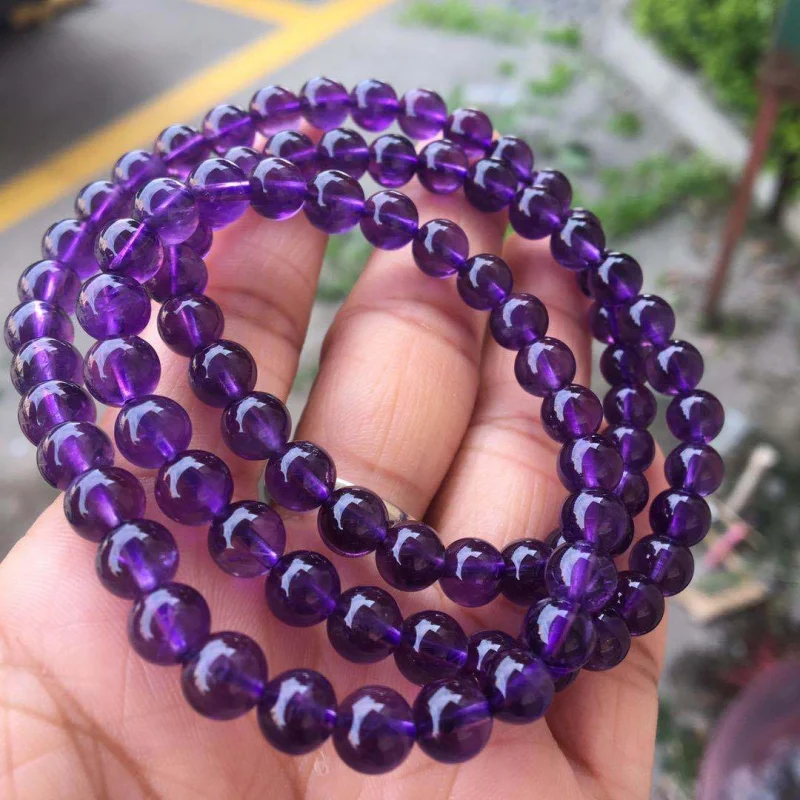 Натуральный уругвайский женский аметист круглые бусины браслет с несколькими