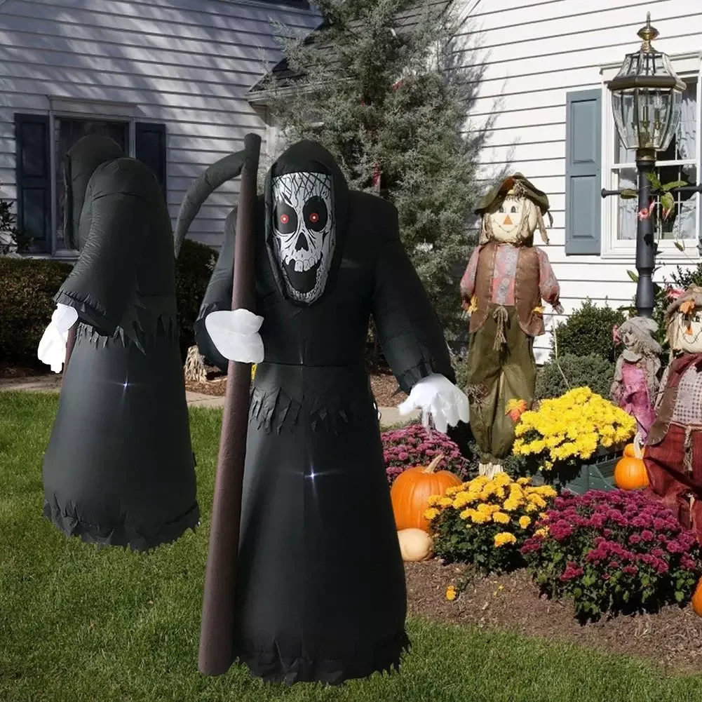 

1.8M Halloween Inflatable Grim Reaper LED Light Luminous Horror Sickle Ghostly Inflatable Doll For Outdoor Garden Decoration