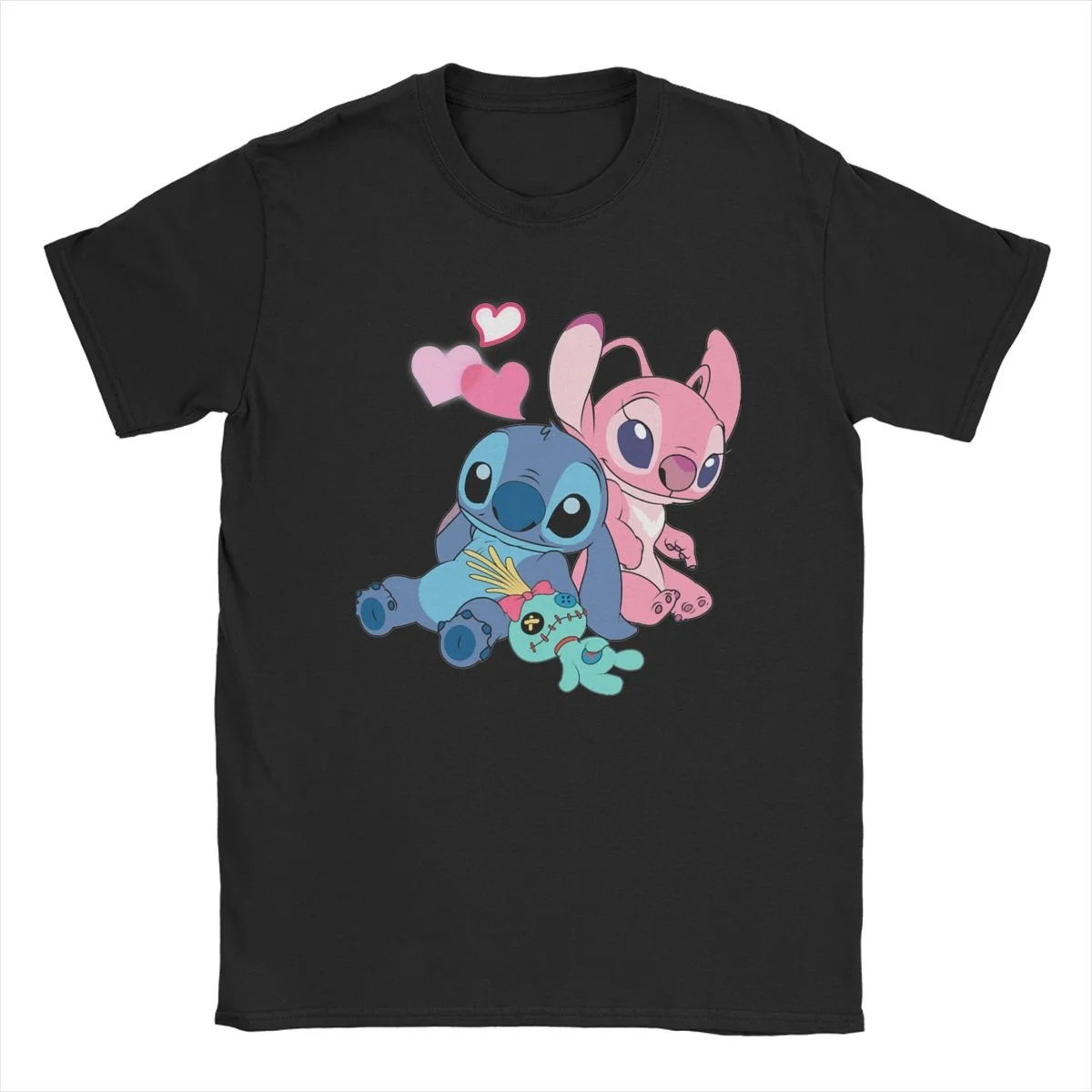 

Men Women T-Shirt Stitch Angel Fun 100% Cotton Tees Short Sleeve Disney T Shirts Crew Neck Clothing Plus Size