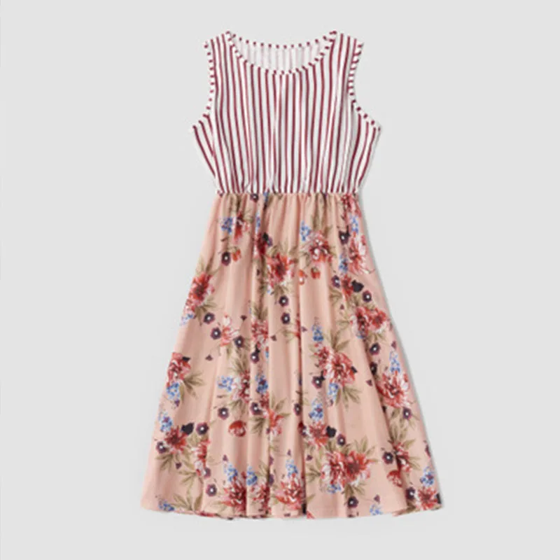 платье мама и дочка для девочки комплекты Полосатые платья мамы дочки летнее без