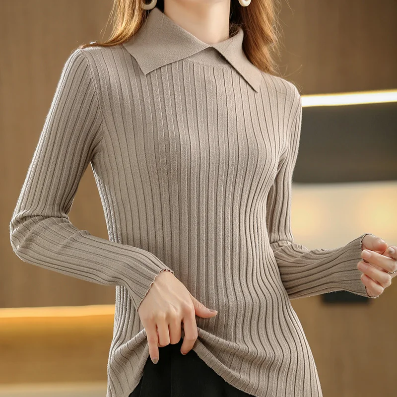 Sweater Women's 2022 Spring Autumn New Lapel Western-Style Slim Pullover Head Show Thin Bottoming Knitted Thin Top For Outer Wea
