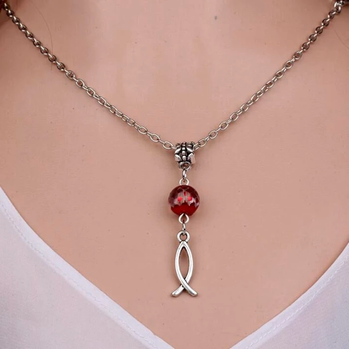 Ожерелье с золотой рыбкой и маленькой подвеска Винтажный серебряный ошейник