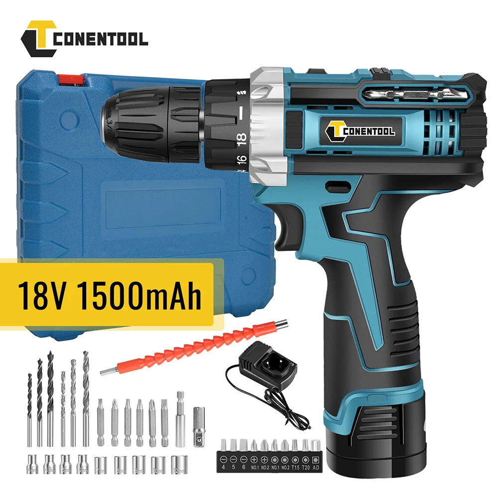 

Conentool 18V Electric Screwdriver Set 36pcs Cordless Drill Battery 1500mah Rechargeable Screwdriver Torque 18+1 Power Tools Kit