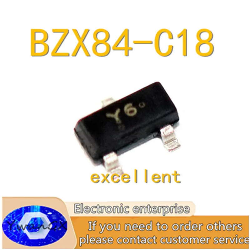 semiconductor BZX84C18 SOT23 BZX84-C18 SOT-23 regulador 18V Y6 diodo Zener Y6, 20 unidades