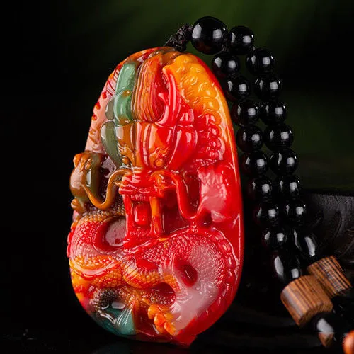 Natural Hetian Jade Colorful Jade Golden Dragon Protection Pendant Handles for Men and Women Have Dragon Pendants In The Palace.