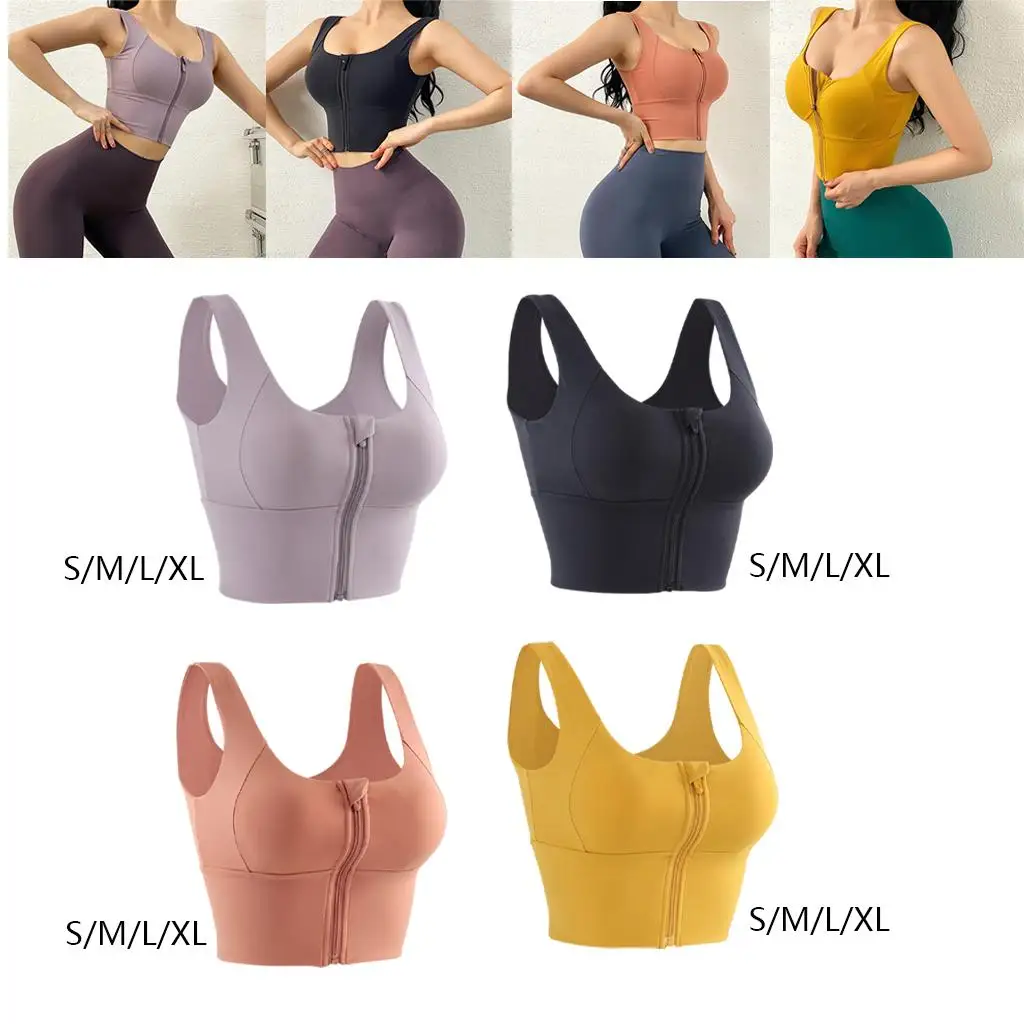 

Women Sports Bra Front Zipper Crop Top Bras Vest Shockproof Breathable Gym Fitness Push Up Padded Bras Sports Bras