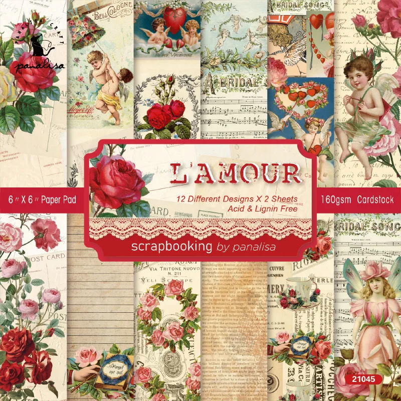 

24 Sheets 6"X6" Vintage Valentine's Day Background Paper DIY Scrapbook Primer Collage Diary Album Gift Wrap Decoration