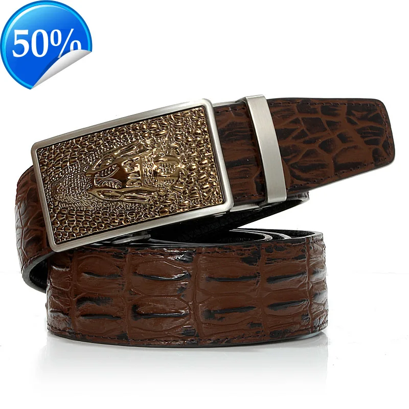 3.5CM Luxury Genuine Leather Belts For Men Good Alligator Pattern Automatic Buckle Mens Business Belt Original Brand
