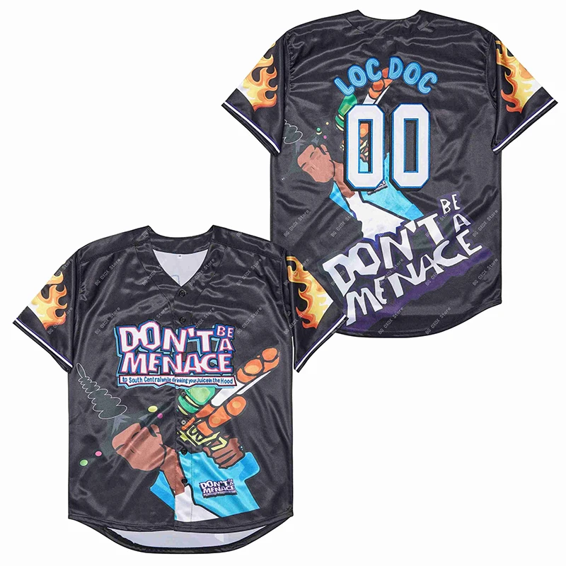 

BG baseball jersey DONT BE A MENACE 00 LOC DOC jerseys Outdoor sportswear Embroidery sewing Black Hip-hop Street culture new