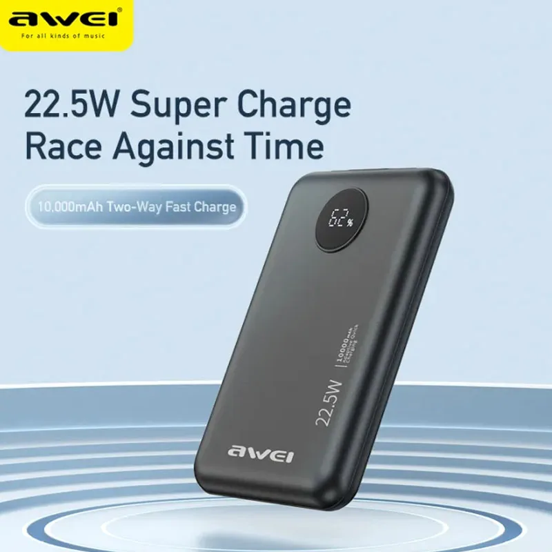 

Awei P120K Mini PD 22.5W Power Bank 10000mAh USB Type C Portable Powerbank with LED Screen QC 3.0 Fast Charger External Battery