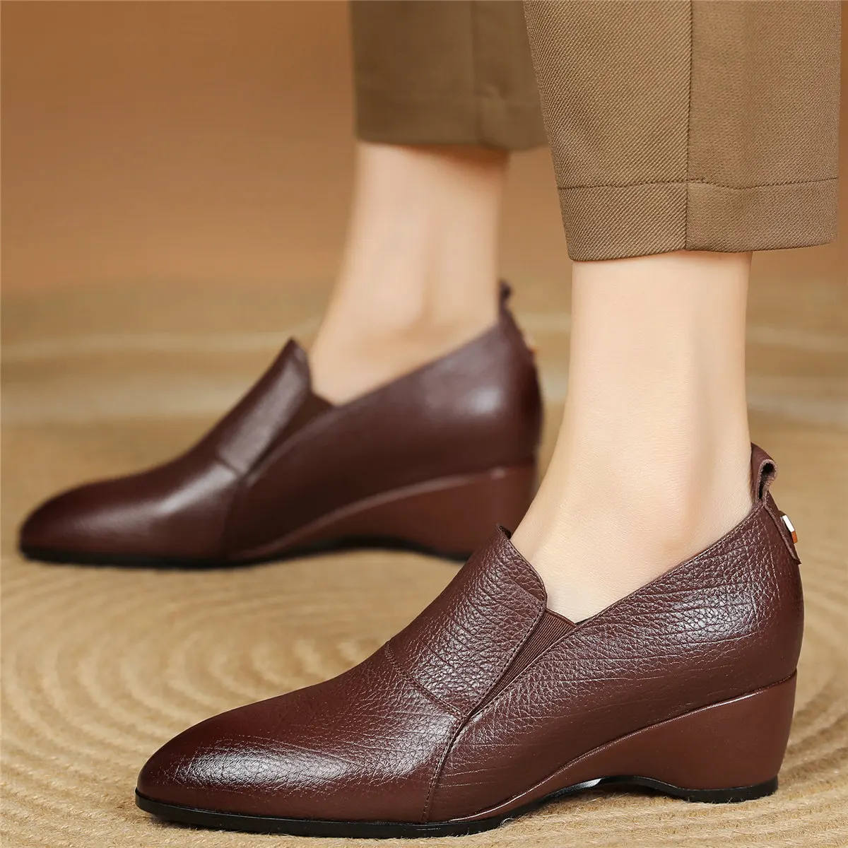 Wedges Oxfords Party Shoes Women Slip On Genuine Leather Med Heels Platform Pumps Female Round Toe Fashion Sneakers Casual Shoes