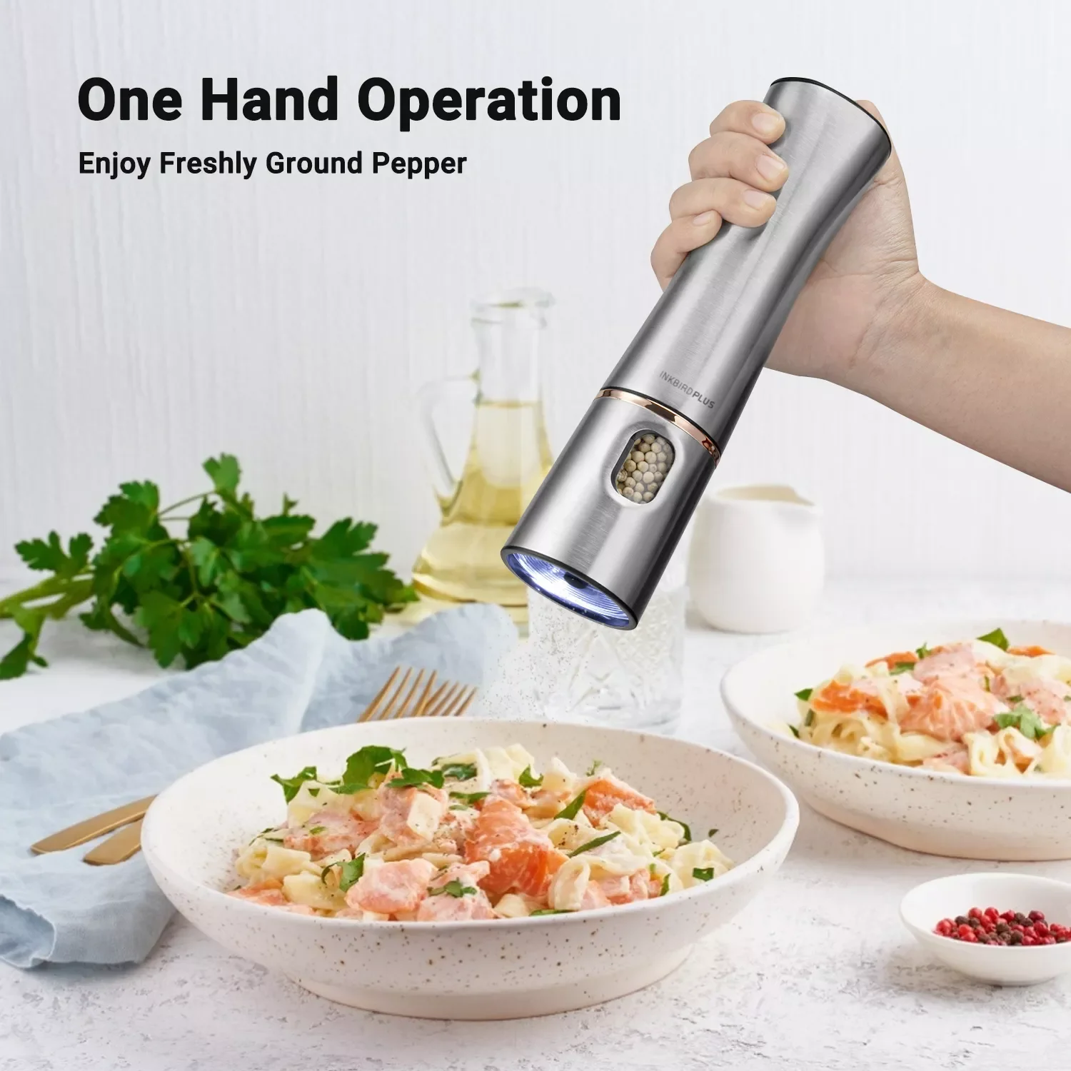 

Electric Mill,Kitchen Salt and Pepper Grinder,One-Hand Operation, Adjustable Coarseness Kitchenware Kitchen Tool Gadget