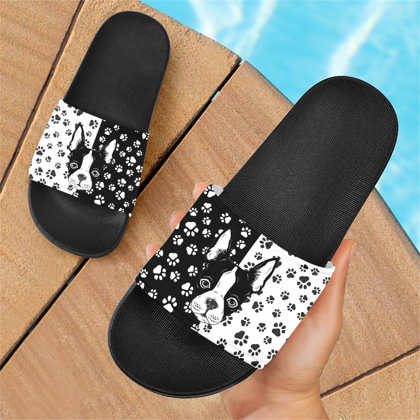 2023 French Bulldog Dog Paws Designer Flat Slippers Summer Travel Hotel Beach Non-slip Sandals Cool Indoor Bathroom Home Slides