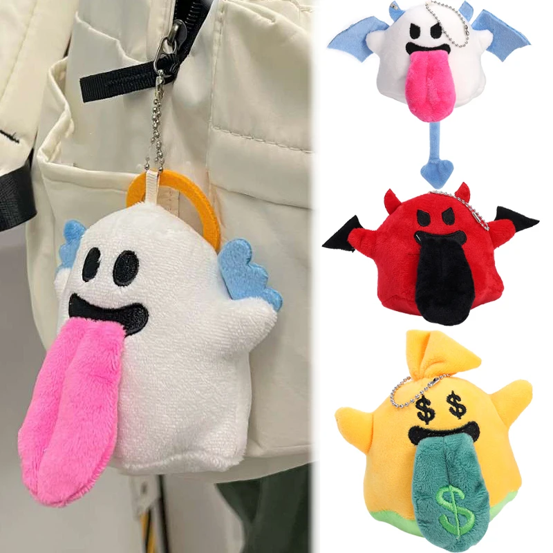 

Funny Protruding Tongue Plush Angel Devil Keychain Cute Bear Doll Bag Pendant Rabbit Dog Toy Soft Kawaii Cotton Key Chains Girls