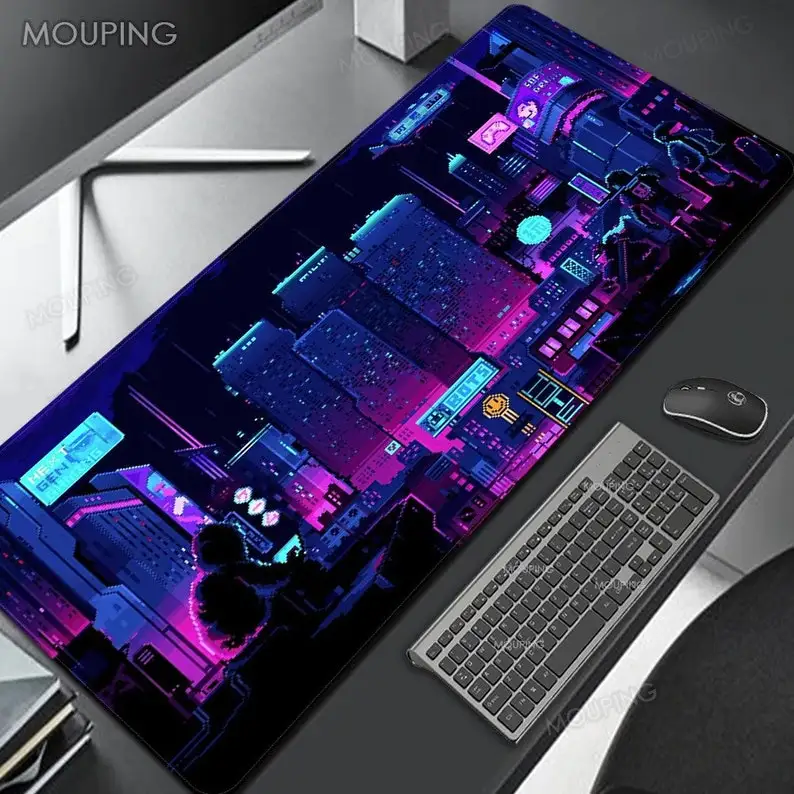 

Neon Tokyo City Desk Mat, Purple Gaming Mousepad, Pink Japan Neon Mouse Pad Large Gamer Mausepad DeskMat Computer Gaming
