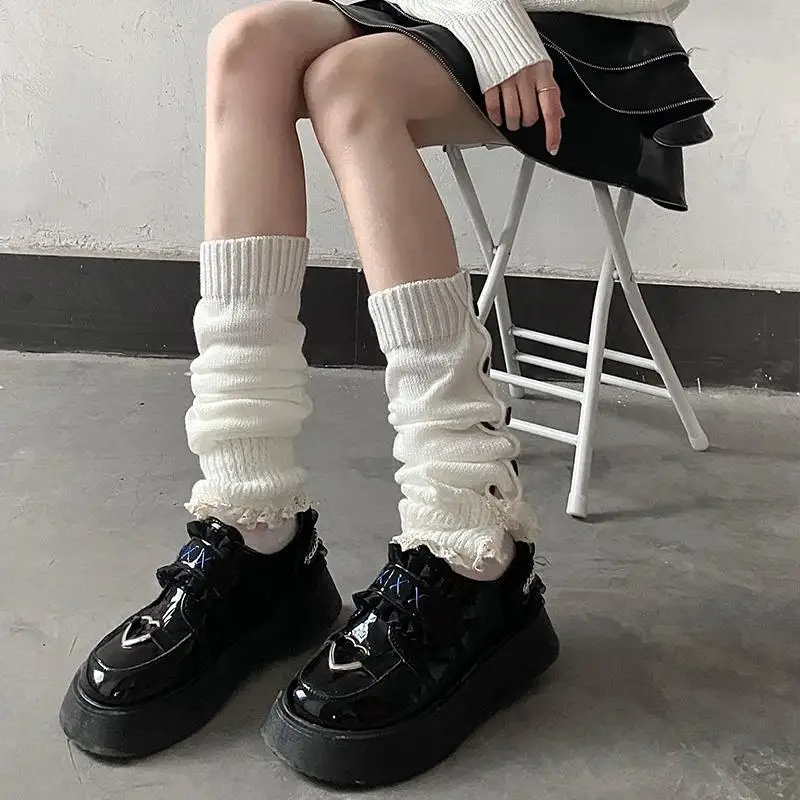 1Pair Harajuku Button Design Leg Warmers Women Girl Knitting Leg Warmer Winter Leg Warmers Foot Socks Ladies Foot Socks