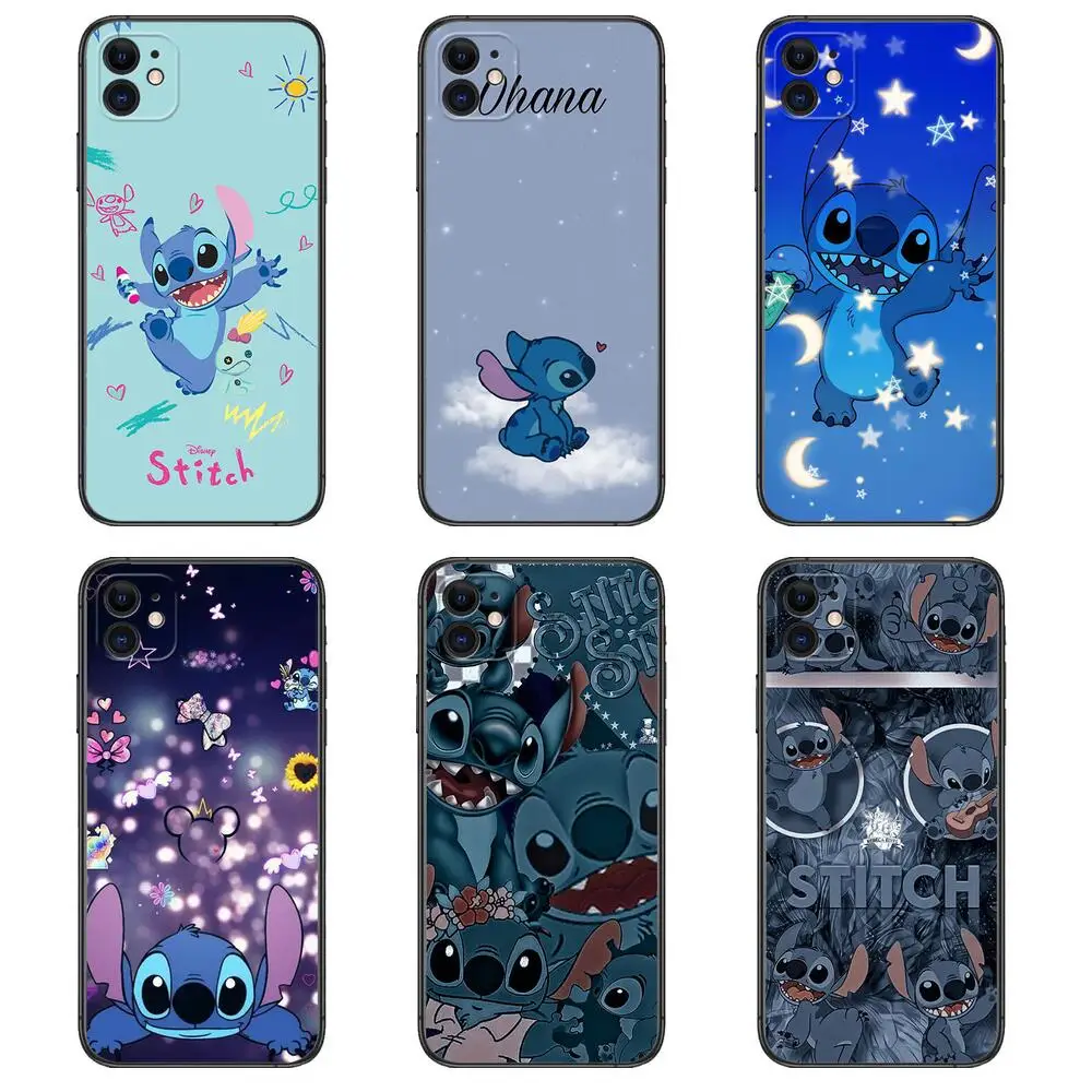 

Stitch cartoon black Phone case For IPhone 13 12 11 Pro Max Mini SE XR X XS Max 8Plus 7plus 6 6S cover Shell