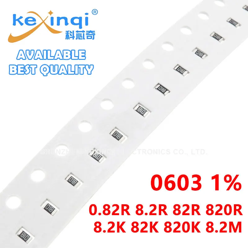 

100pcs/lot SMD 0603 Resistor 1% 1/10W resistance 0R Ohm 0.82R 8.2R 82R 820R 8.2K 82K 820K 8.2M