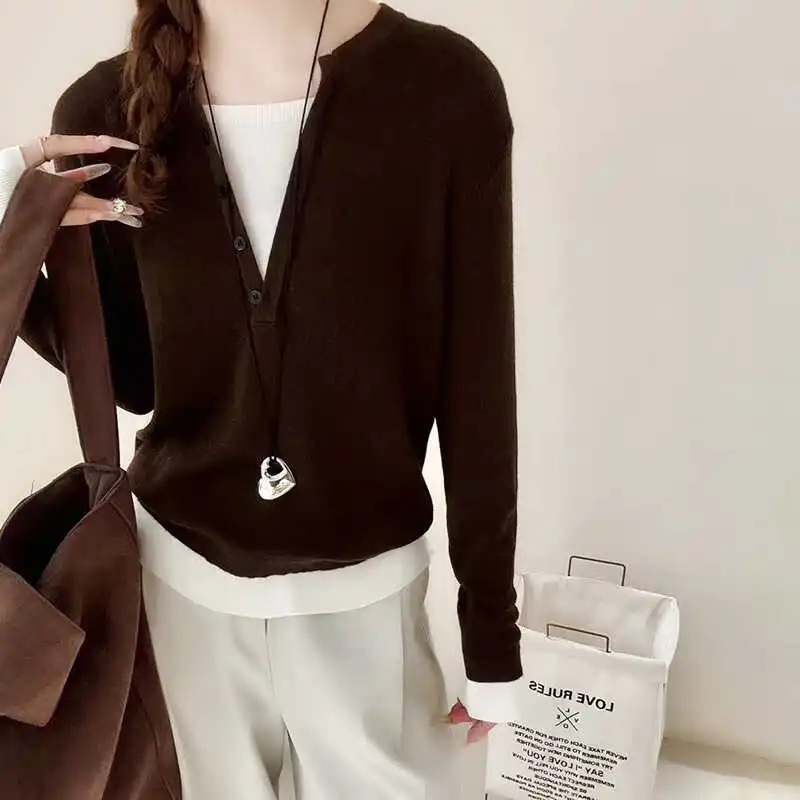 Осень-зима 2024 новый дизайн сложенный лоскутный пуловер из двух предметов