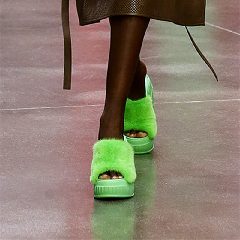 2023 Summer New Wedges Thick Bottom Women's Sandals Platform Round Toe Slip-on Female Shoes High Heels Peep Toe Ladies Footwear