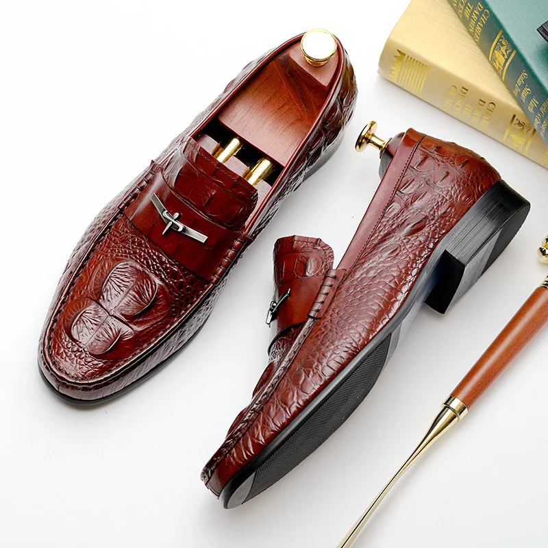 

Handmade Mens Penny Loafer Shoes Genuine Leather Classic Burgundy Dress Shoes Wedding Party Slip On Shoe For Men Italian Fashion