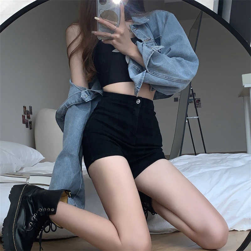 

Design Sense Black Jeans Women's Summer High Waist Thin Hot Pants Tight Hot Girls Super Shorts Ins Pants