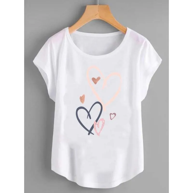 

90s Love Heart Trend Graphic T Top Women Print Summer T-shirts Clothing Fashion Shirt FDC280