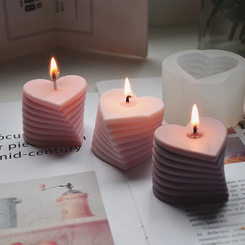 

1pc 3D Heart-shaped Candle Silicone Mold DIY Stacking Love Aromatic Candle Gypsum Process Resin Soap Cake Decoration Mold