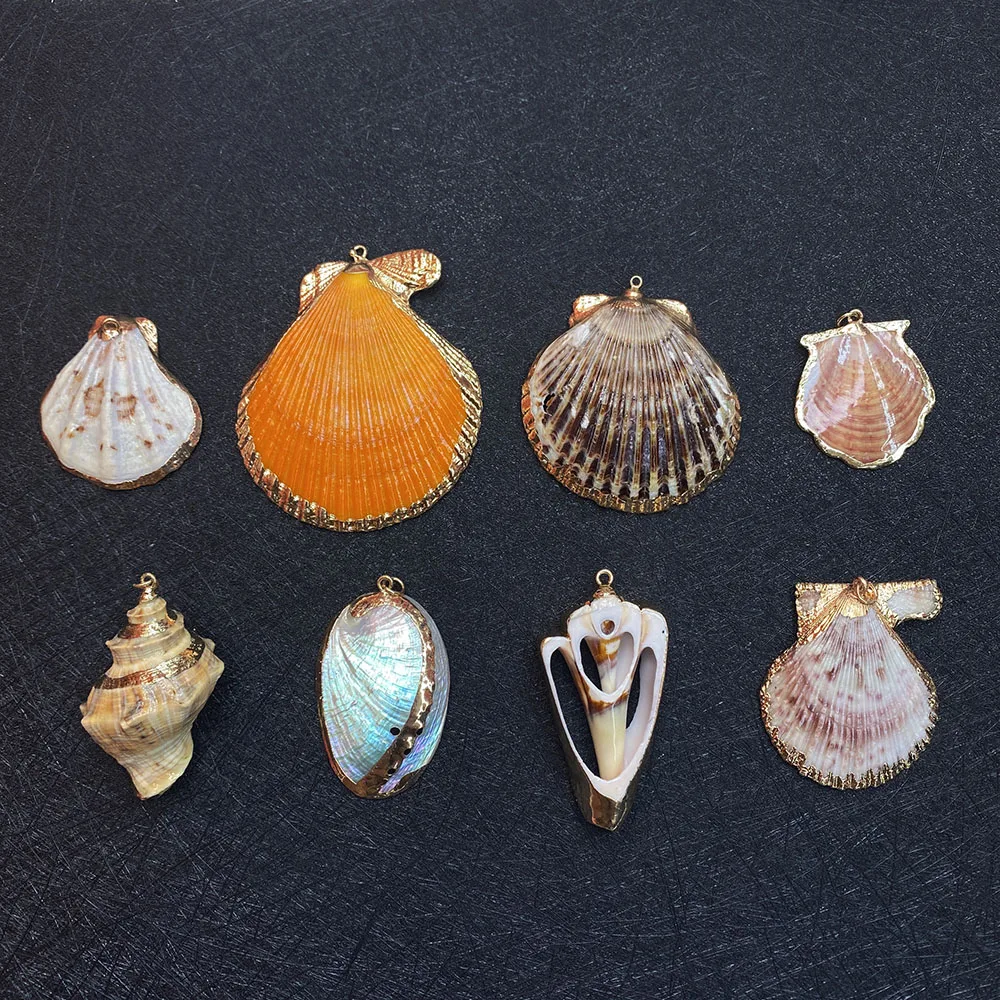 

5pcs Beautiful Gilt Edge Shell Pendant Shell Connector Handmade DIY Jewelry Boho Natural Shell Necklace Pendant 5-60mm