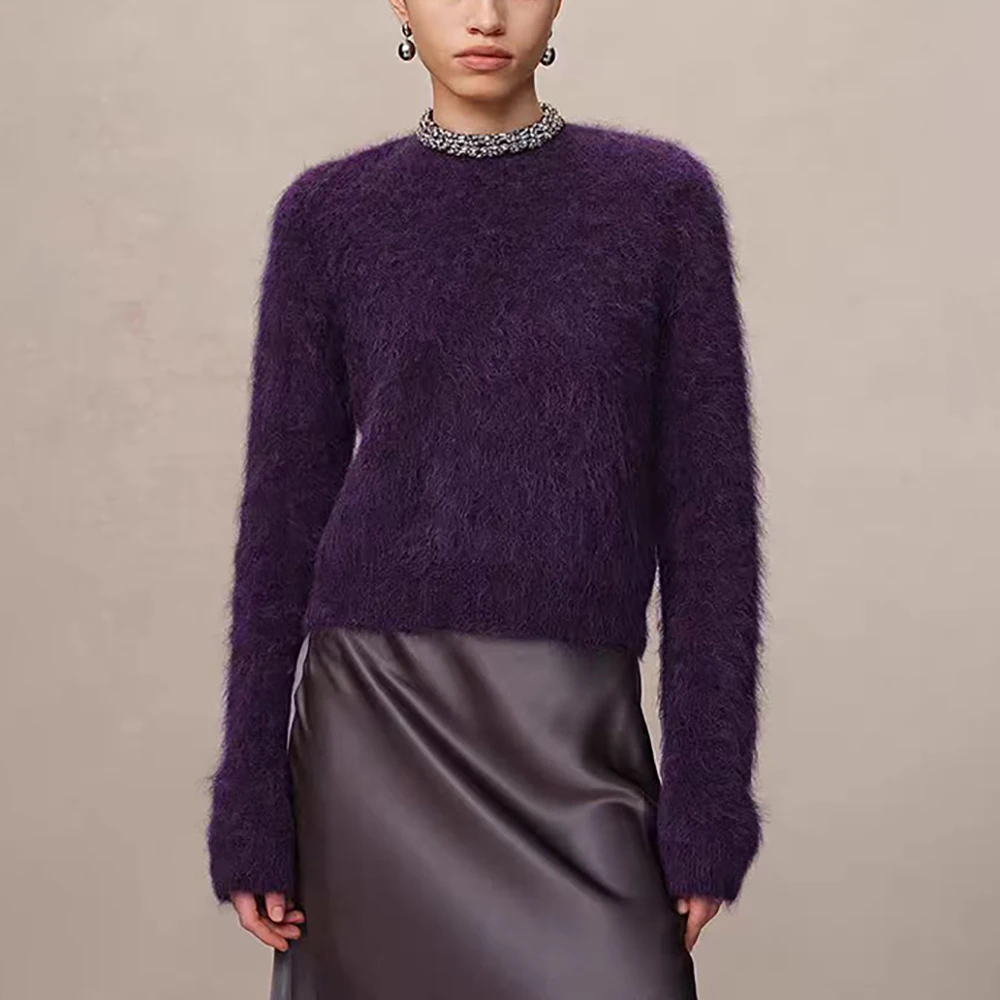 Женский свитер из смеси шерсти Y2k с бриллиантами и круглым вырезом