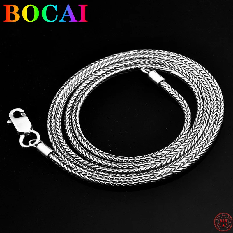 

BOCAI S925 Sterling Silver Necklace 2022 New Fashion 1.2mm 2.8mm Weaven-Chain Pure Argentum Neck Jewelry for Women Men