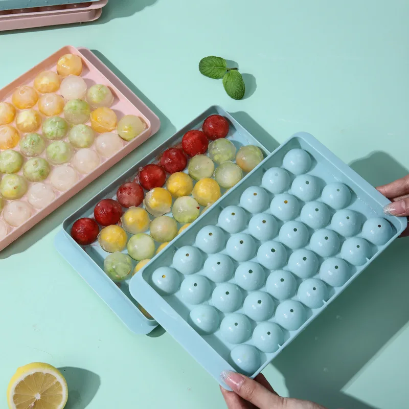 18 Grid Mold Refrigerator With Cover Creative Silicone Home Made Iice Cube Box Round Ice Hockey Easy to Demould Tray with Lid