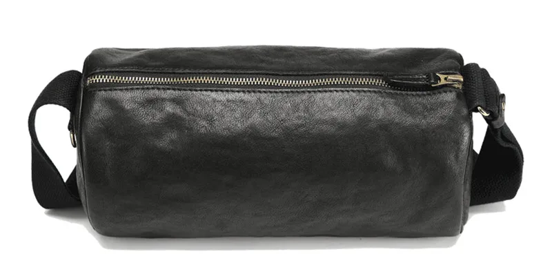 Casual fashion cylinder design luxury genuine leather men's shoulder bag simple soft natural real cowhide teens crossbody bags