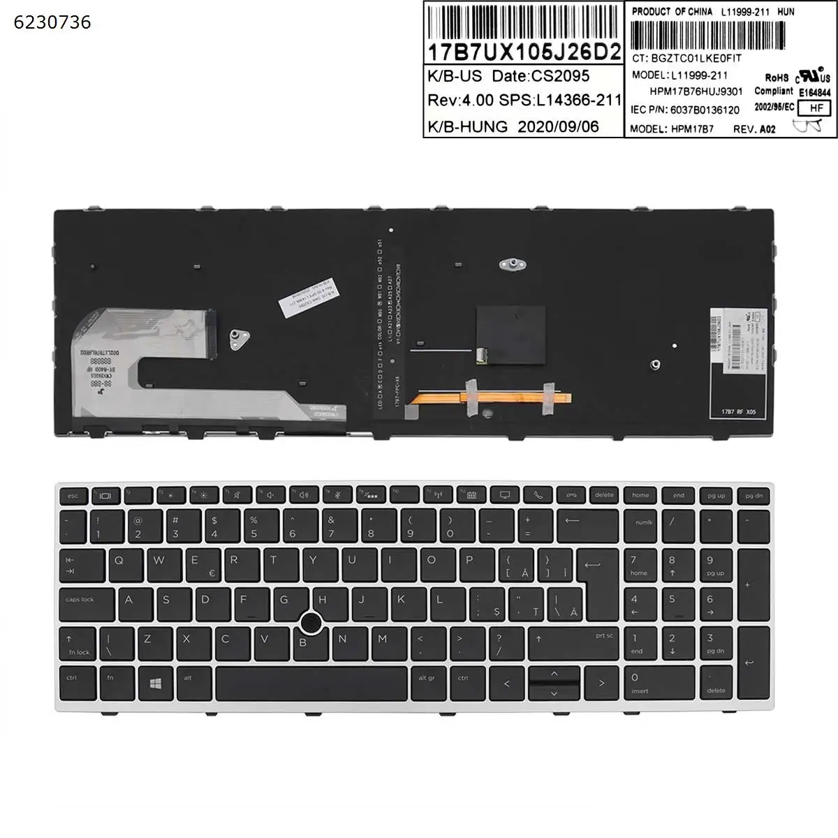UI Laptop Keyboard for HP Elitebook 850 G5 755 G5 850 G6 ZBook 15u G5 15u G6 SILVER FRAME BLACK Backlit with point