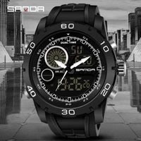 sanda multifunctional men sports watch luminous hd led dual display waterproof silicone strap chronograph watches reloj hombre