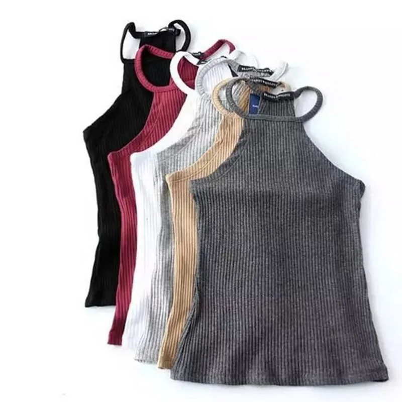 

Women Knitting Halter Neck Tops Summer Sleeveless Sexy Slim Fit Tops French Style Elegant Knitted Tops For Women