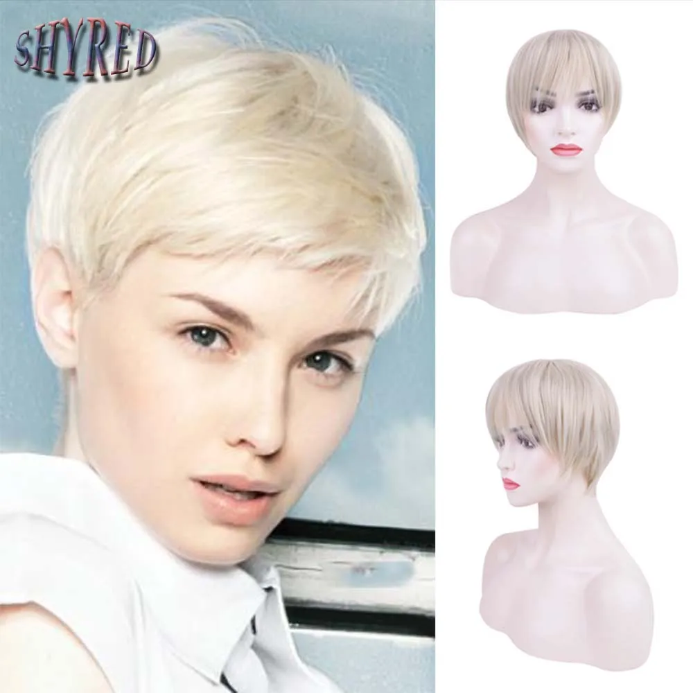 

Synthetic Hair Wigs Light Golden Hair Short Synthetic Wigs With Side Swept Bangs Natural Wig