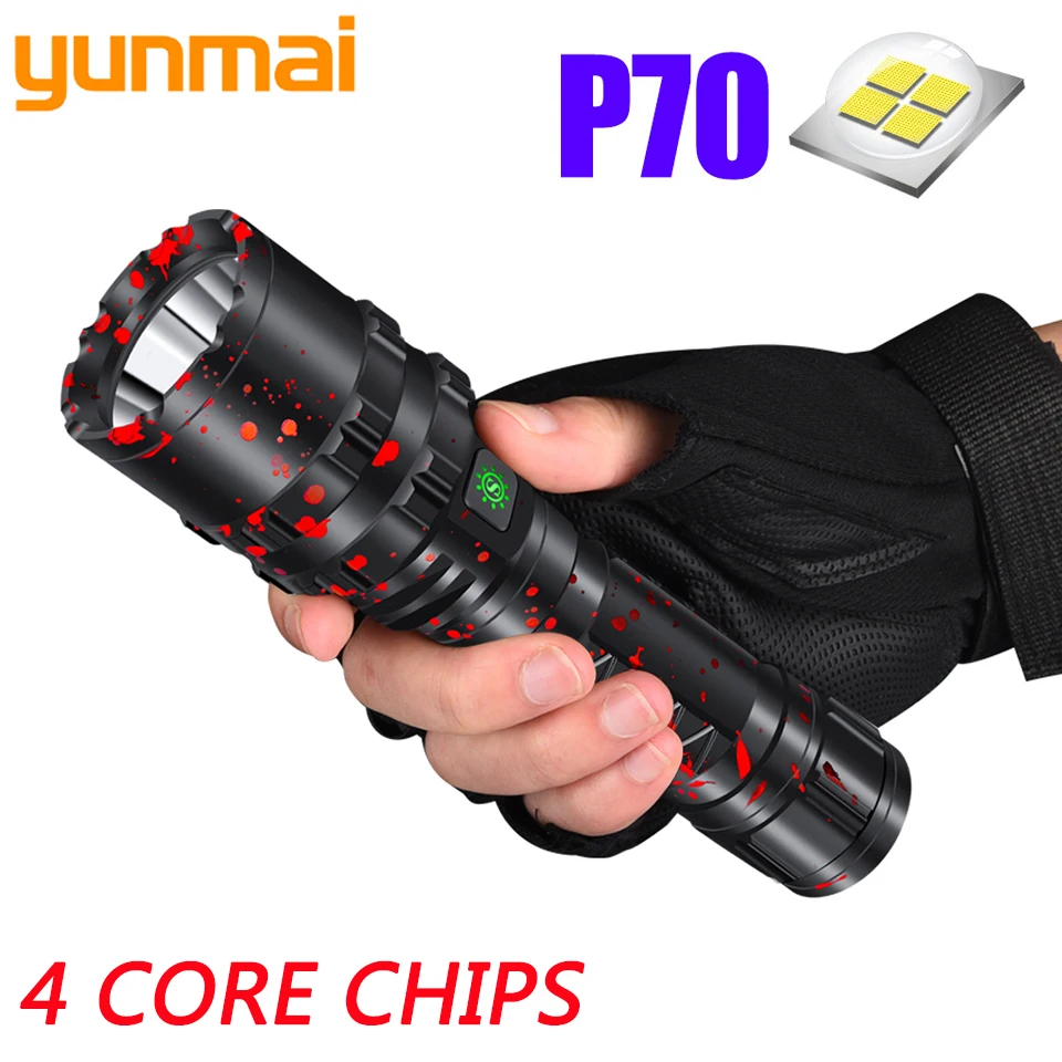 

Светодиодный фонарик Xhp70, Cree 18650 или 26650, перезаряжаемый аккумулятор, антивибрационный сильный светильник, приключения к самообороне, фонари...