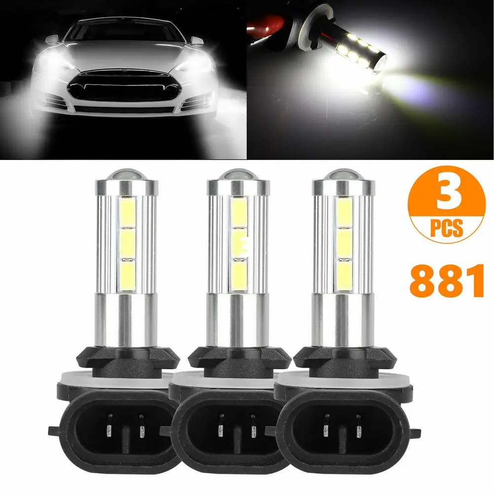 

3pcs Aluminum 881 Led Fog Lamp Driving Drl Bulbs 881l 881x 889 894 896 6000k Ultra-White Ip68 Waterproof