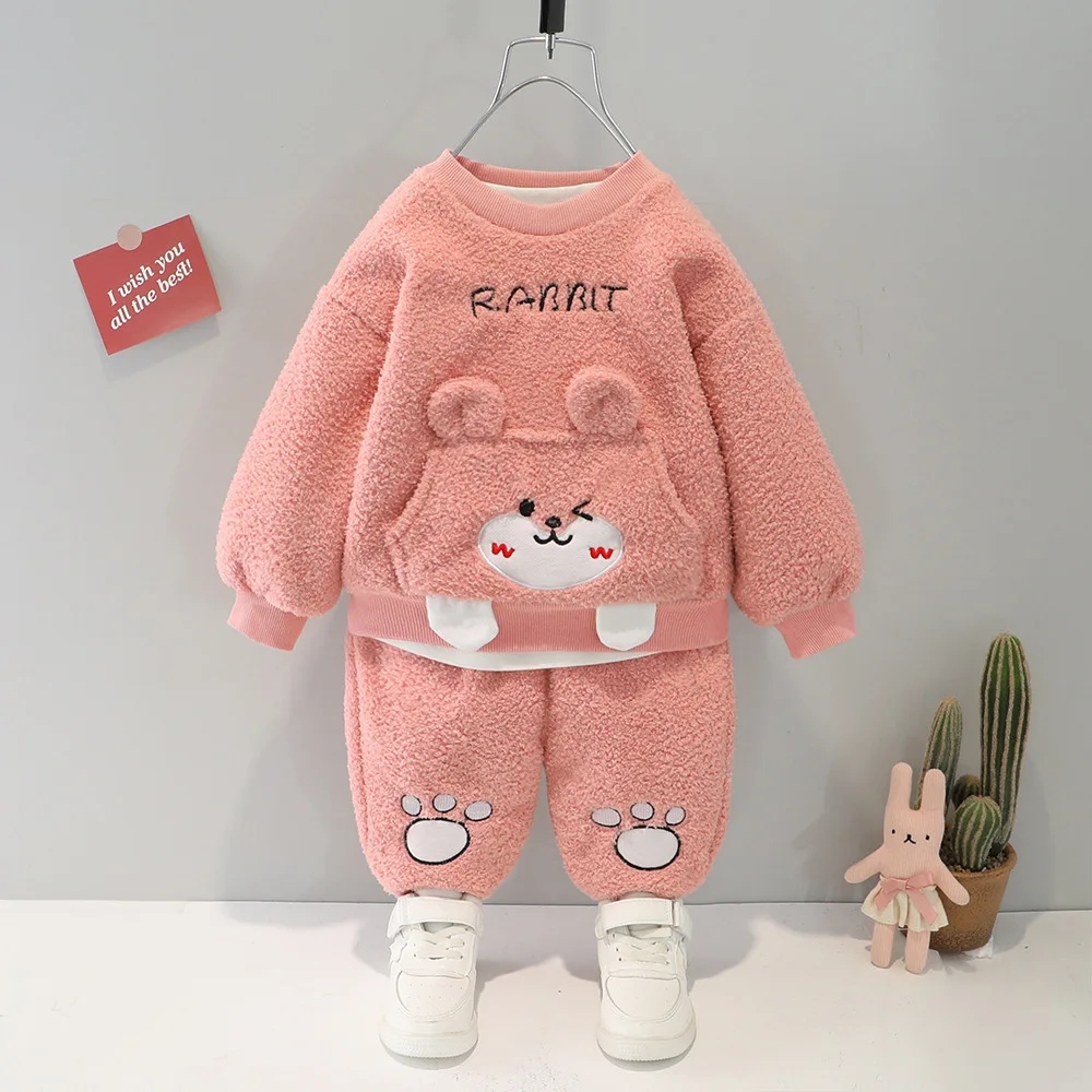 

LZH 2022 New Autumn Winter Baby Girl Clothing Cute Cartoon Thicken Warm Sweater Suit For 1-4 Years Newborn Kids Clothes Boys Set