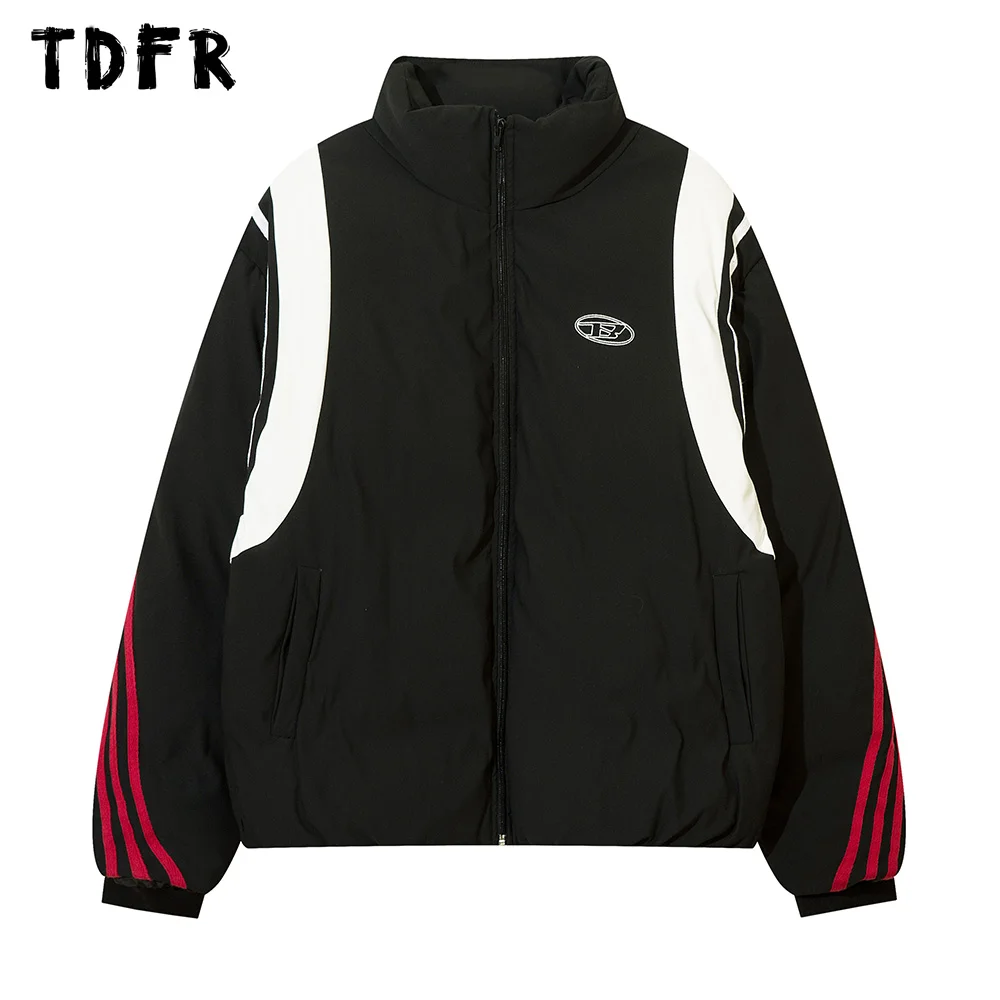 

Contrast Paneled padded jacket Mens Winter Thick Casual Streetwear Stand collar Zipper Long Sleeve Outerwear Men