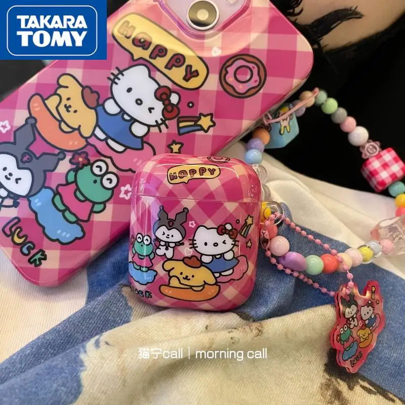 

TAKARA TOMY Personality Girl Hello Kitty Ornament Bluetooth Headphone Cover for AirPods 1 2 3 Pro Portable Headphone Cover