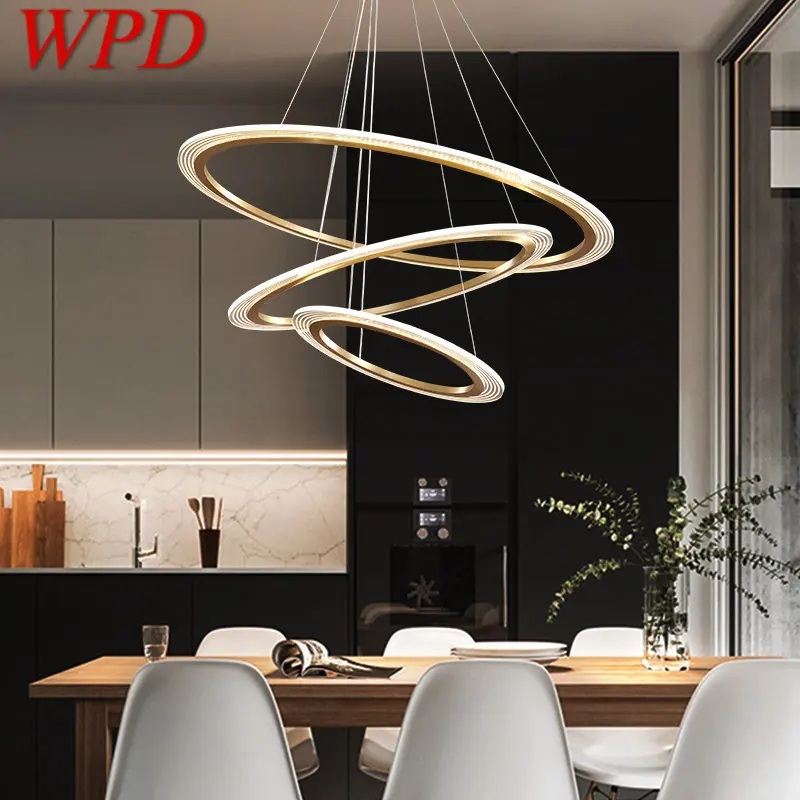 

WPD Contemporary Brass Ring Chandelier LED 3 Colors Pendant Lighting Decor For Home Living Room