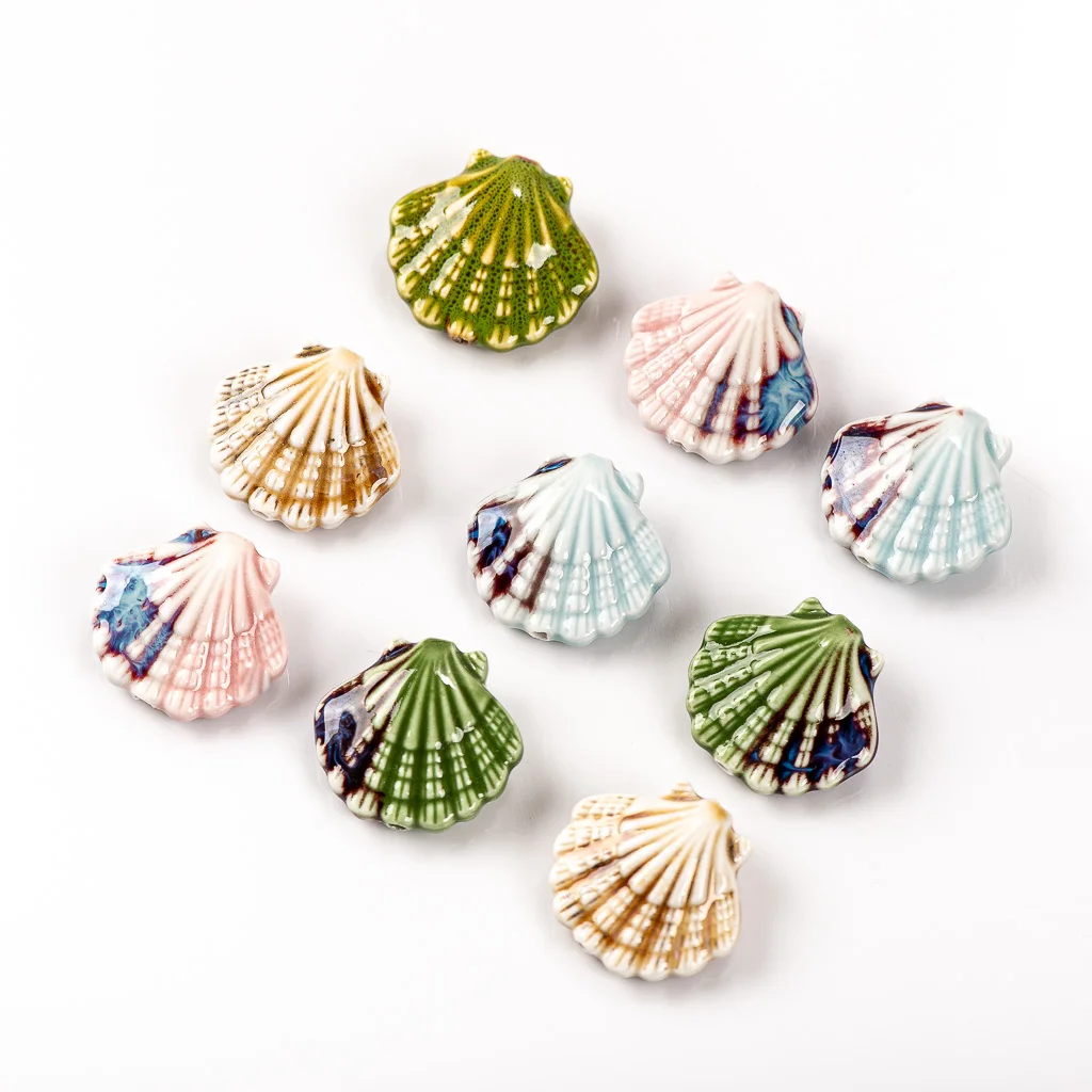 30#5pcs Beautiful Colorful Scallop Ceramic Pendant two Side Porcelain Jewelry Part for Necklace #MY206
