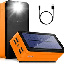 Solar Power Bank 50000mAh Portable Solar Phone Charger with Flashlight 4 Output Ports 2 Input Battery Compatible with iPhone