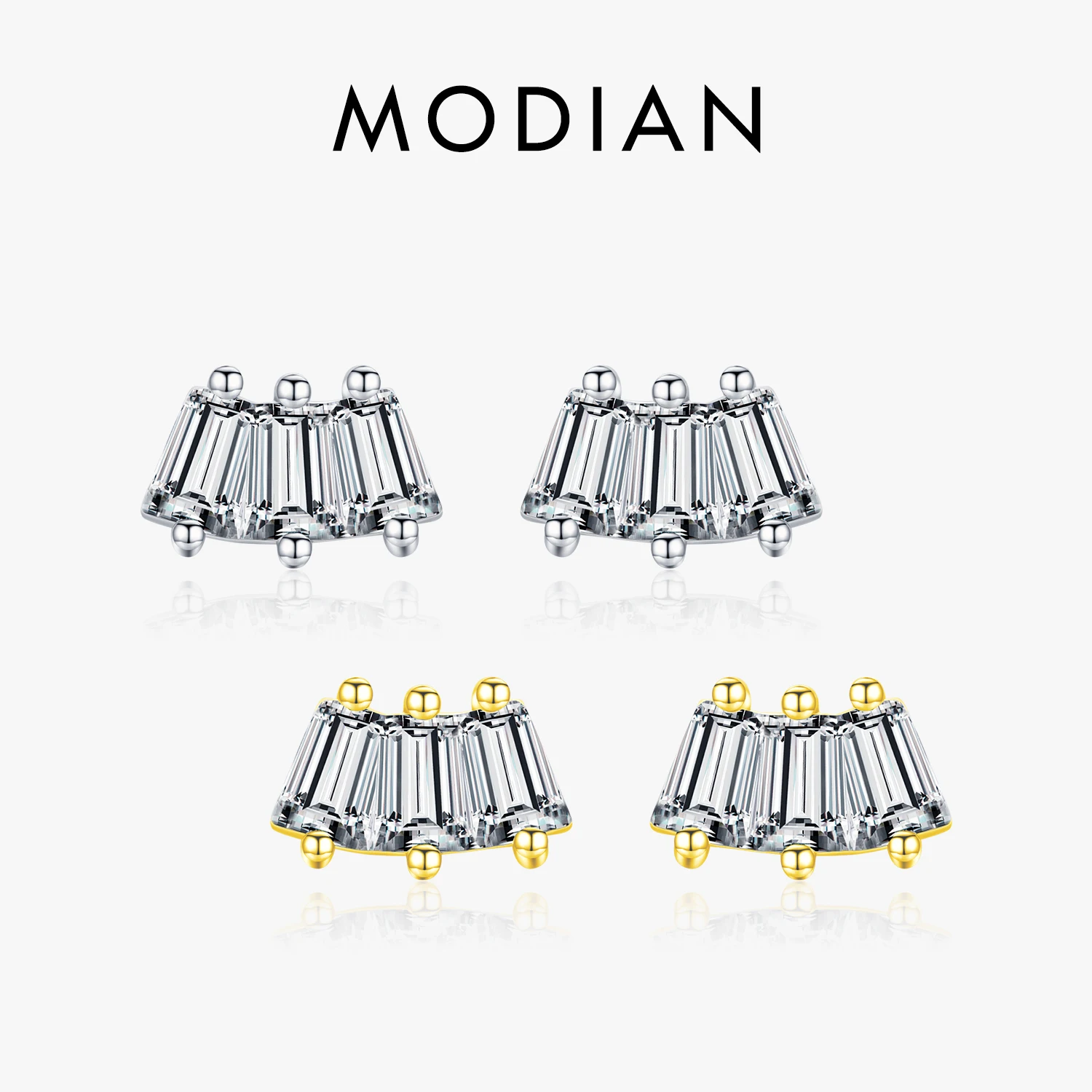 Серьги-гвоздики женские из серебра 100% пробы с фианитами